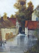 LATE 19th.C.ENGLISH SCHOOL. THE MILL STREAM, AN OIL ON CANVAS SIGNED INDISTINCTLY. 46 x 36cms.