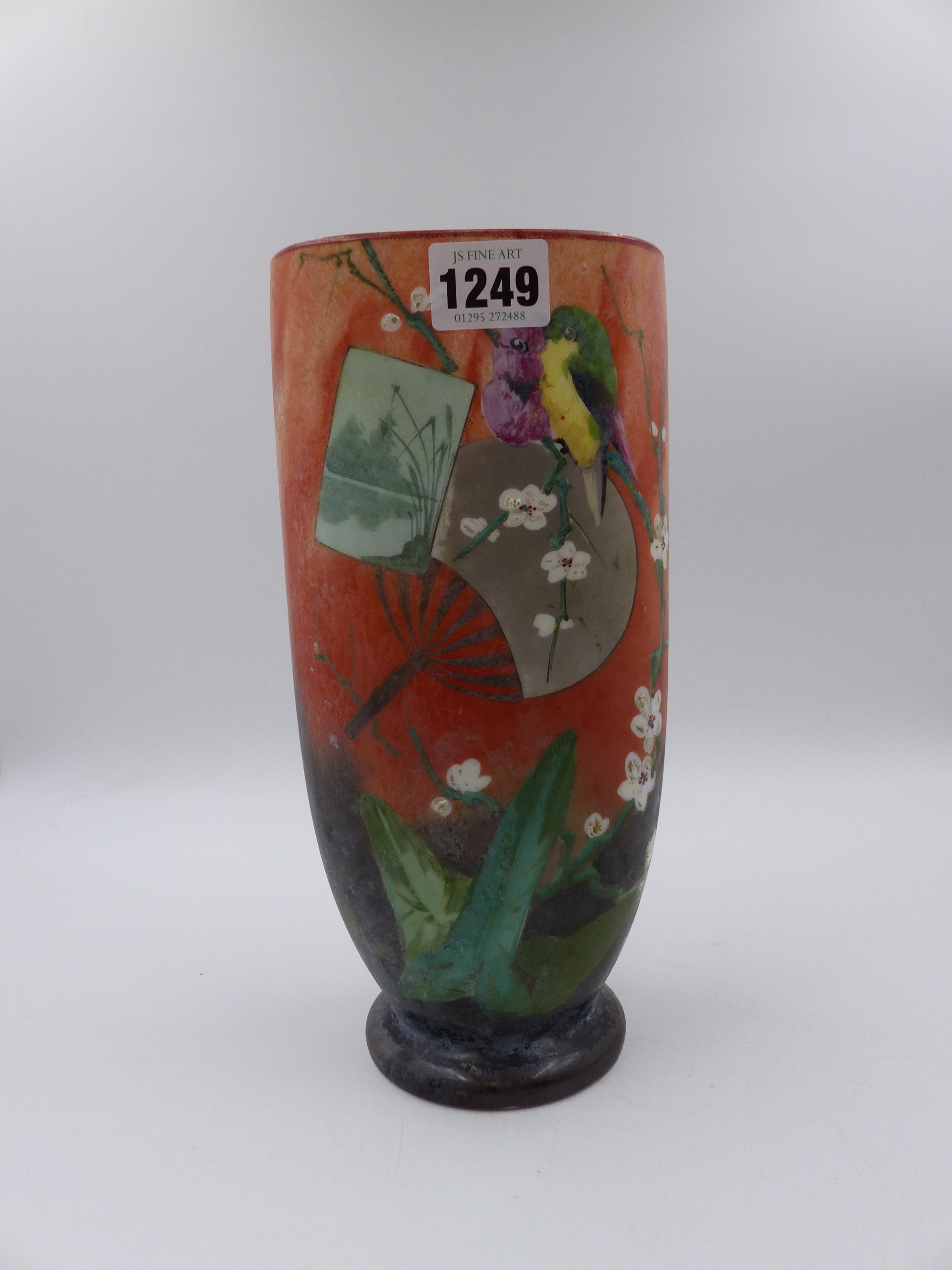 AN ANTIQUE FRENCH OPALINE VASE DECORATED IN THE ORIENTALIST MANNER. H.25cms.