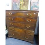 AN 18th.C.OAK COTTAGE CUT CHEST OF FIVE LONG GRADUATED DRAWERS. W.103 x H.122cms.