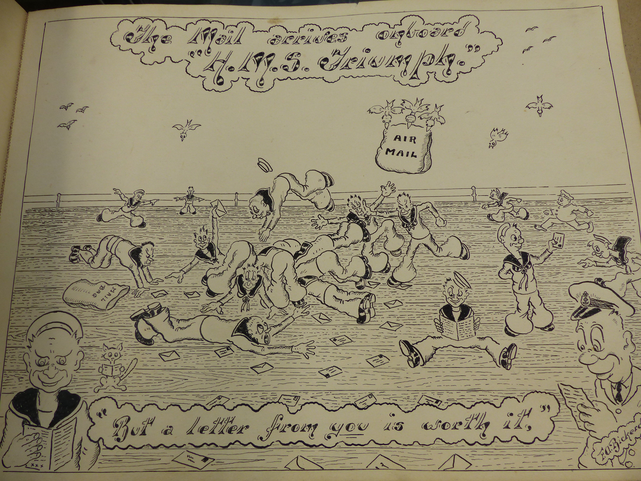 HMS TRIUMPH - NAVAL INTEREST- A HAND DRAWN ALBUM OF PEN & INK CARTOONS BY F.A. BICKERDIKE. C. - Bild 12 aus 17