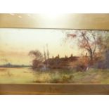 J.T. LESLIE (1800-1900)TWO RIVERSIDE VILLAGE VIEWS BOTH SIGNED AND DATED 1893 WATERCOLOURS. 21 x
