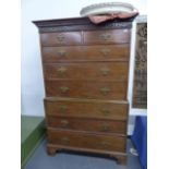 A LATE GEORGIAN MAHOGANY CHEST ON CHEST WITH TWO SHORT OVER SIX LONG GRADUATED DRAWERS STANDING ON