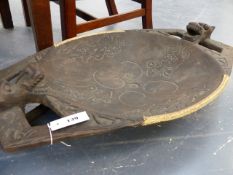 AN AFRICAN CARVED WOOD CEREMONIAL LARGE FOOD BOWL.