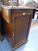 A VICTORIAN MAHOGANY NIGHTSTAND WITH DROP LEAF TOP.