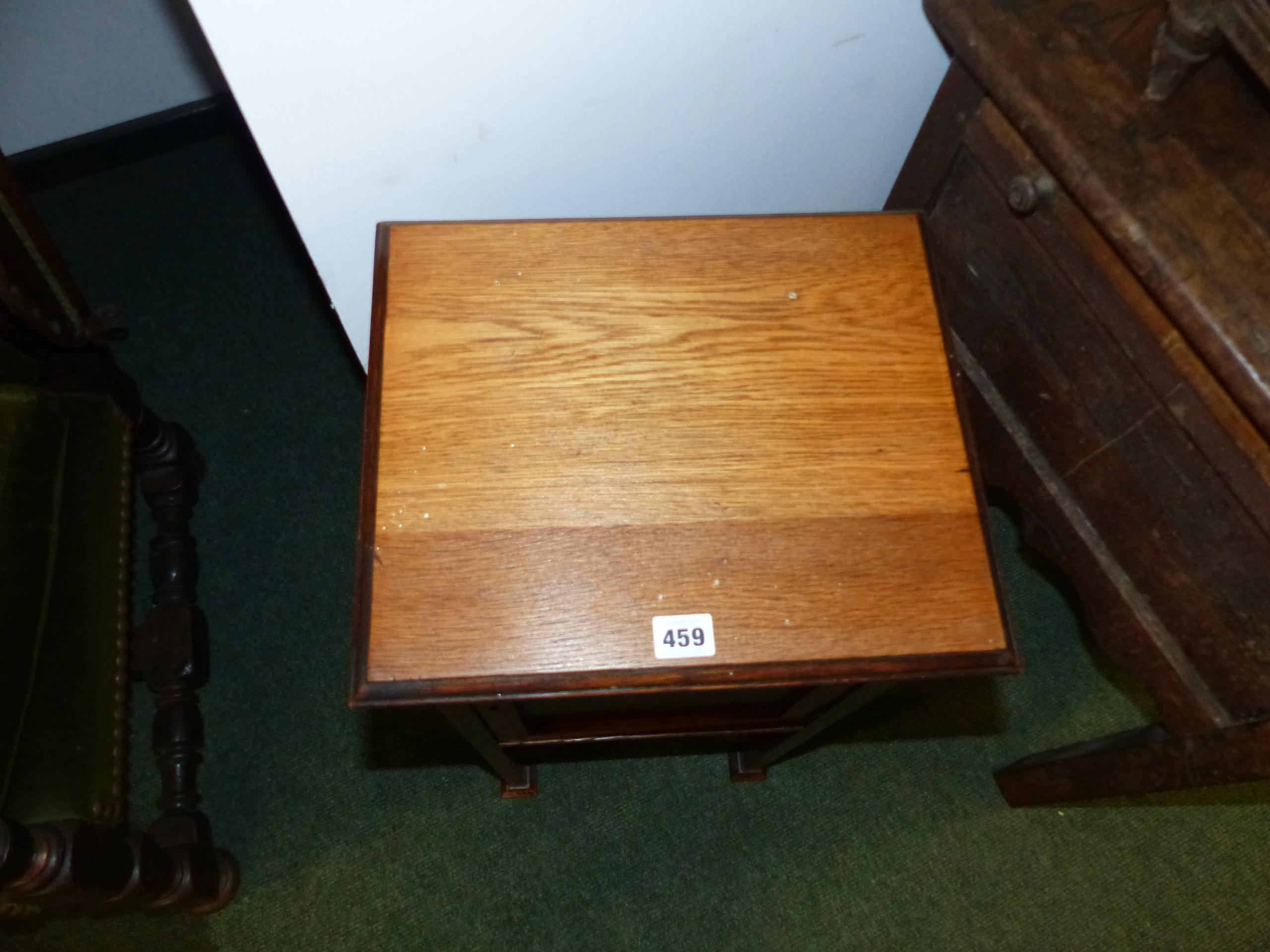 AN ARTS AND CRAFTS SMALL OAK SMOKER'S CABINET WITH BOOK TROUGH BELOW. - Image 15 of 15