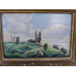 W.J.STEGGLES (ARR) 20th.C.ENGLISH SCHOOL, HADLEIGH CASTLE, A SIGNED OIL ON BOARD IN A CARVED