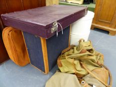 A VINTAGE TOP HAT, A BOWLER HAT, LEATHER BOUND LUGGAGE,ETC.