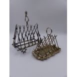 A EPNS DECORATIVE TOAST RACK OF GOLF CLUBS AND GOLF BALLS TOGETHER WITH A FURTHER TOAST RACK MADE UP