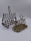 A EPNS DECORATIVE TOAST RACK OF GOLF CLUBS AND GOLF BALLS TOGETHER WITH A FURTHER TOAST RACK MADE UP