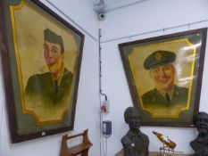 A PAIR OF GOOD VINTAGE HAND PAINTED FAIRGROUND HOARDINGS DEPICTING U.S ARMY SOLDIERS.