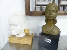 SYLVIA WARMAN (1922-2016) TWO PORTRAIT BUSTS OF GIRLS, A PLASTER EXAMPLE AND THE OTHER WITH
