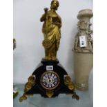 A FINE 19th.C.MYSTERY CLOCK WITH ORMOLU MOUNTS AND FIGURE SUSPENDING PENDULUM, ENAMEL DECORATED DIAL