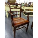 A SET OF SIX GEO.III.STYLE MAHOGANY DINING CHAIRS WITH PIERCED LADDER BACKS.