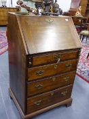 A GEORGIAN AND LATER MAHOGANY BUREAU OF SMALL PROPORTIONS. W.62 x H.105cms.