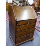 A GEORGIAN AND LATER MAHOGANY BUREAU OF SMALL PROPORTIONS. W.62 x H.105cms.