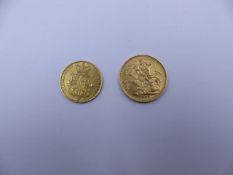 AN 1881 FULL SOVEREIGN TOGETHER WITH AN 1822 SHIELD BACK HALF SOVEREIGN.