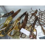 TWO PAIRS OF LARGE 19th.C.BRASS AND IRON TAILOR'S SHEARS, OTHER EARLY SCISSORS AND KNIVES TOGETHER