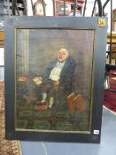 MID 19th.C.ENGLISH SCHOOL. A PORTRAIT OF A SEATED GENTLEMAN READING, OIL ON CANVAS. 61.5 x 46cms.
