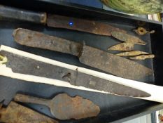 A GROUP OF 15th.C.MEDIEVAL AND LATER DAGGER AND KNIFE BLADES,ETC.