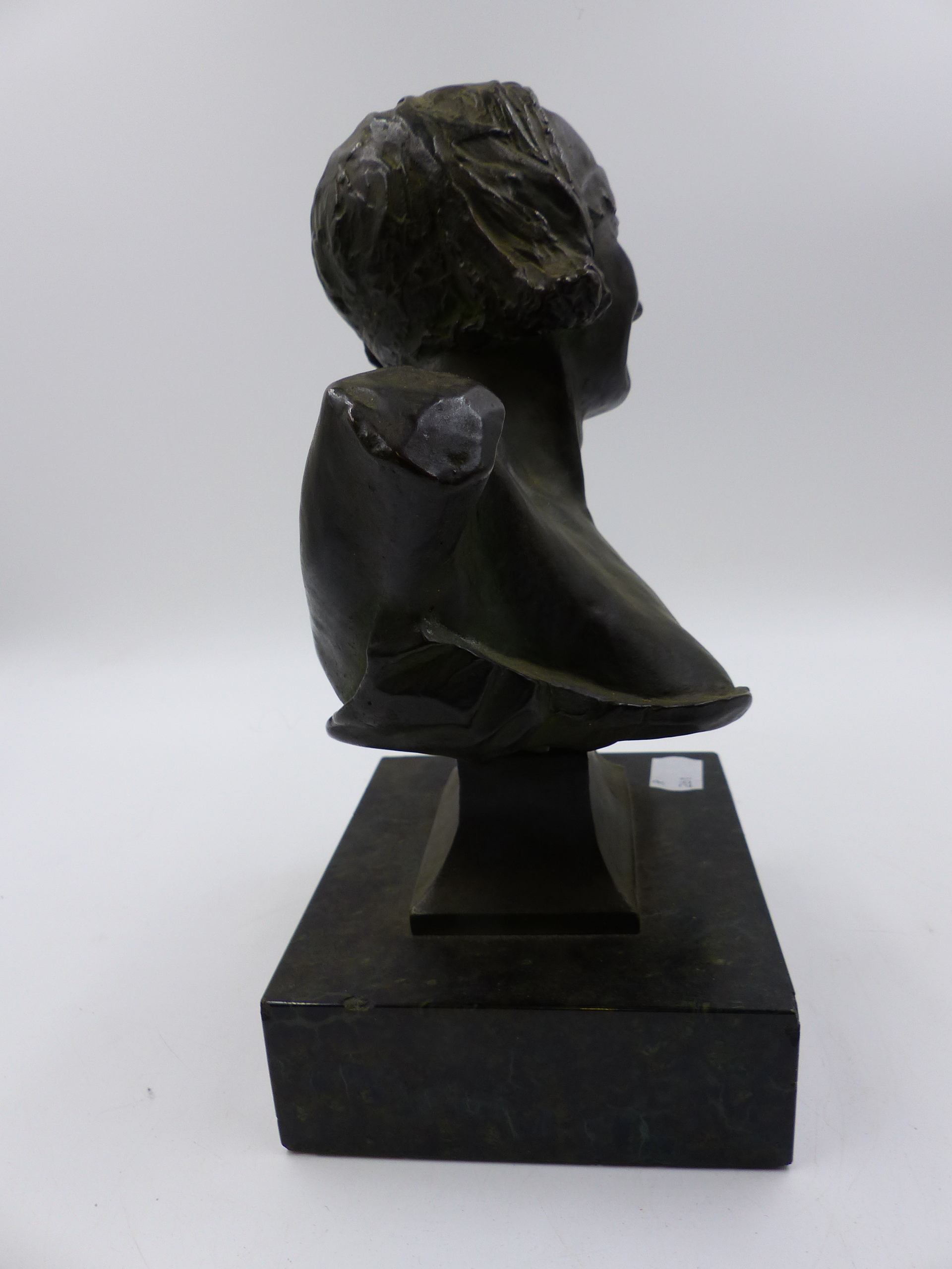 ATTRIBUTED TO SIR WILLIAM REID DICK (1978-1961) A BUST PORTRAIT OF A LADY BRONZE ON MARBLE BASE. - Image 6 of 8