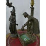 TWO ANTIQUE SPELTER TABLE LAMPS.