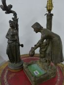 TWO ANTIQUE SPELTER TABLE LAMPS.