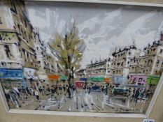 20th.C. CONTINENTAL SCHOOL. PARIS STREET SCENE, OIL ON CANVAS. 30 x 40cms.