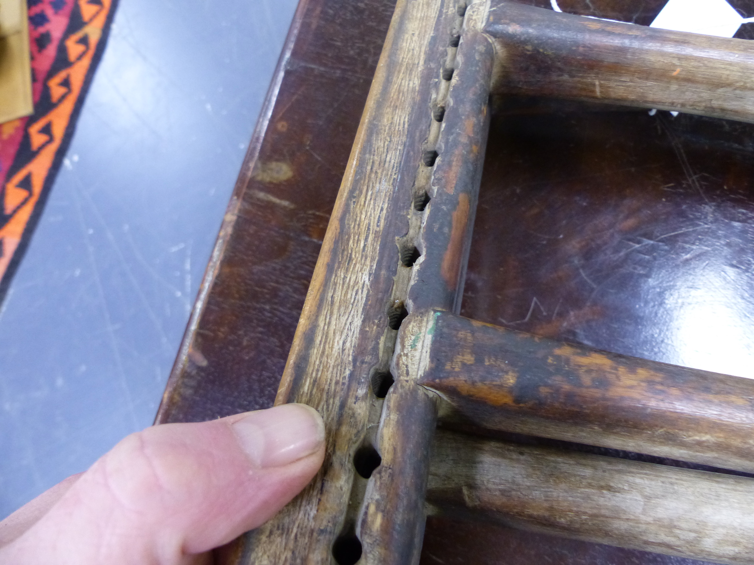 TWO EARLY ORIENTAL FOLDING STOOLS, ONE WITH WOVEN CLOTH SEAT BOTH SIGNED WITH CHARACTER MARKS - Image 7 of 20