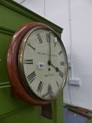 A 19th.C.FUSEE WALL CLOCK, THE DIAL SIGNED WALFORD & CAMBRAY, BANBURY.