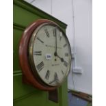 A 19th.C.FUSEE WALL CLOCK, THE DIAL SIGNED WALFORD & CAMBRAY, BANBURY.