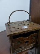 AN ANTIQUE OAK CARRIAGE FOOTWARMER BOX.