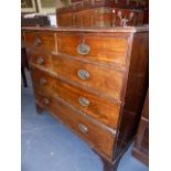 A LATE GEORGIAN MAHOGANY CHEST OF TWO SHORT AND THREE LONG DRAWERS. W.107cms.