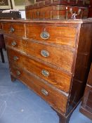 A LATE GEORGIAN MAHOGANY CHEST OF TWO SHORT AND THREE LONG DRAWERS. W.107cms.