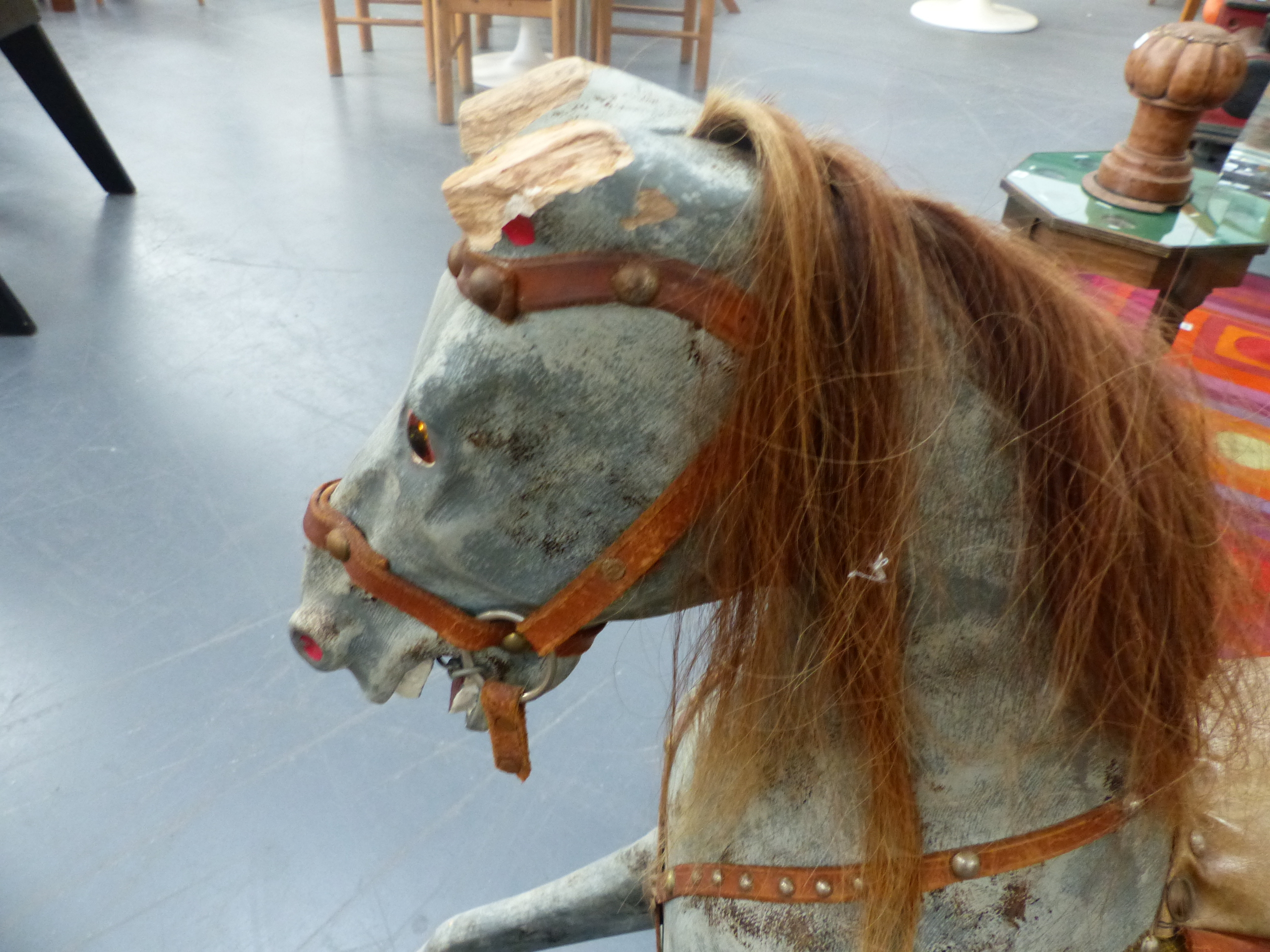 A VINTAGE HAND PAINTED ROCKING HORSE ON TRESTLE BASE. - Image 5 of 8