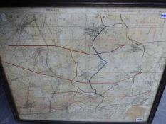 A VINTAGE WWI MILITARY ORDINANCE MAP OF A PART OF FRANCE WITH ATTACK PLAN FOR THE GUARDS DIVISION,