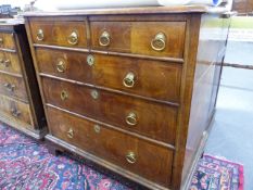 AN 18th.C.WALNUT AND BOXWOOD STRUNG CHEST OF TWO SHORT AND THREE LONG GRADUATED DRAWERS. W.95 x H.
