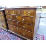 AN 18th.C.WALNUT AND BOXWOOD STRUNG CHEST OF TWO SHORT AND THREE LONG GRADUATED DRAWERS. W.95 x H.