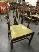 A SET OF FOUR GEO.III.STYLE MAHOGANY DINING CHAIRS WITH PIERCED SPLAT BACKS.