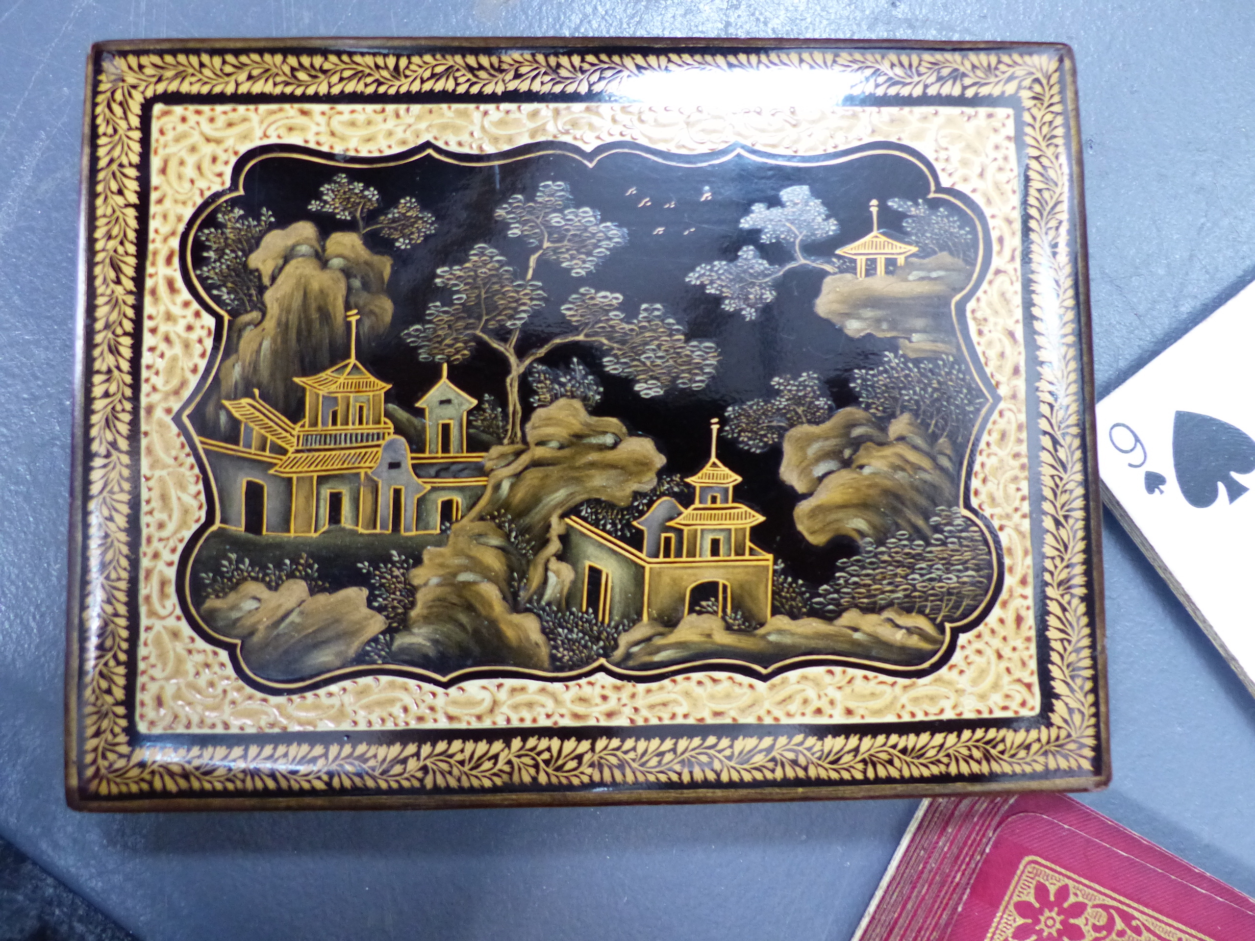 AN UNUSUALLY COMPLETE CHINESE EXPORT BLACK LACQUER GAMES BOX WITH INTERIOR TRAYS AND COVERED - Image 28 of 28