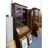 AN EDWARDIAN MAHOGANY BUREAU BOOKCASE WITH ASTRAGAL GLAZED DOORS. W.92 x H.206cms.