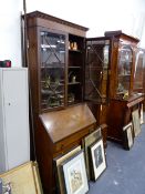 AN EDWARDIAN MAHOGANY BUREAU BOOKCASE WITH ASTRAGAL GLAZED DOORS. W.92 x H.206cms.