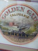 TWO VINTAGE ADVERTISING POSTERS GOLDEN GATE, CALIFORNIA, PURE PORT AND PURE SHERRY.