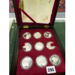 A BOXED SET OF EIGHTEEN .925 SILVER STANDARD PROOF CORONATION COINS CONTAINED IN ORIGINAL