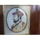 FOUR VINTAGE OVAL MINIATURE PAINTINGS, THREE OF SAILING SHIPS, THE OTHER OF AN INDO-PERSIAN