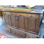AN 18th.C.OAK MULE CHEST CONVERTED AS A CABINET. W.140cms.
