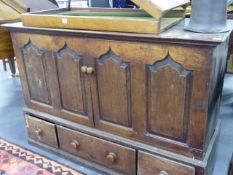 AN 18th.C.OAK MULE CHEST CONVERTED AS A CABINET. W.140cms.