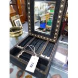 AN ANGLO INDIAN CARVED AND INLAID EBONY DRESSING CASE WITH EASEL MIRROR AND FITTED INTERIOR, OVERALL