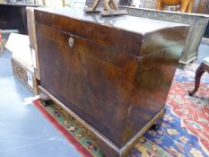 A GEORGIAN WALNUT AND INLAID SILVER CHEST ON SHAPED BRACKET FEET. W.88.