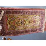 A FINELY WOVEN PERSIAN SILK PRAYER RUG. 138 x 74cms.