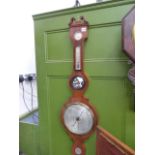 A REGENCY MAHOGANY AND LINE INLAID FIVE GLASS BANJO BAROMETER SIGNED J.T.BRIGGS, SPALDING.
